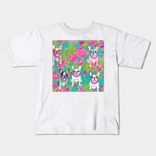 French bulldogs and roses preppy pattern Kids T-Shirt